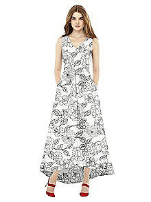 Alfred Sung Floral V-Neck High Low Bridesmaid Dress D723FP