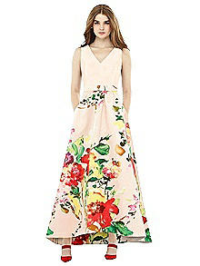 Alfred Sung Floral V-Neck High Low Gown D723CP