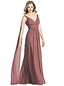 V-Neck Chiffon Gown with Streamer at Back Strap