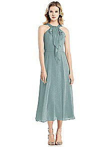 Shimmer Ruffle Halter Midi Dress